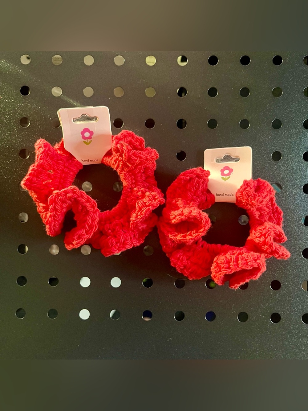 Handmade Crochet Scrunchie Set of 2 Red Hair Ties NIP